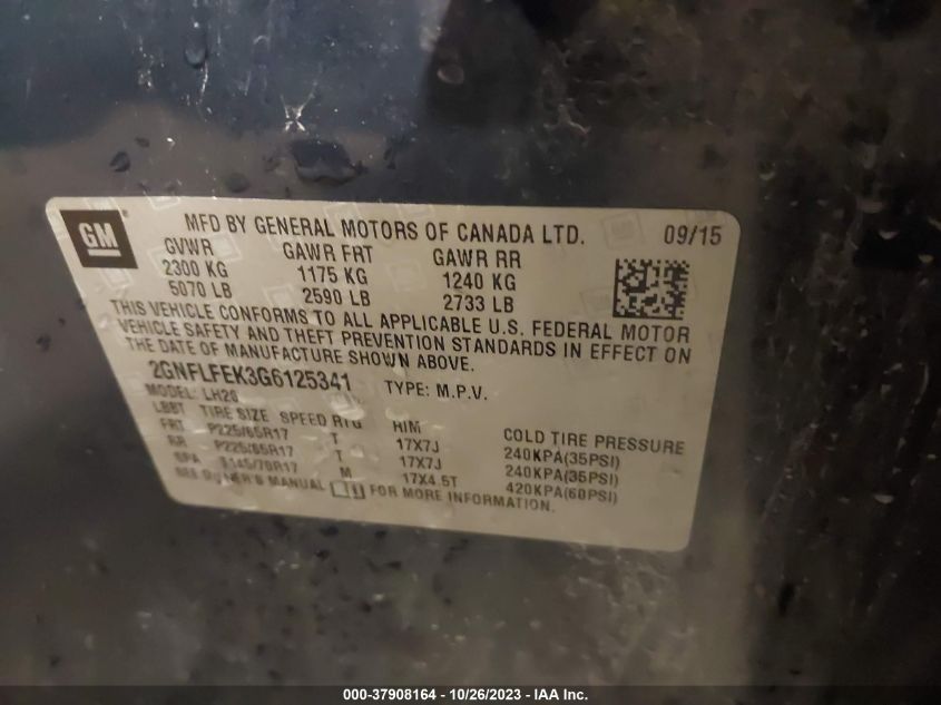 2GNFLFEK3G6125341 2016 Chevrolet Equinox Lt