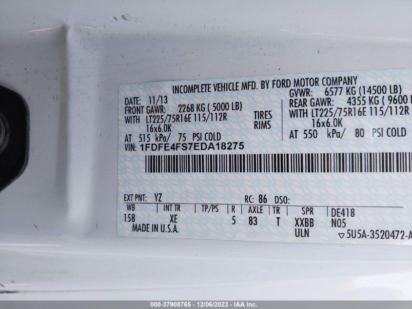 2014 Ford Econoline Commercial Cutaway VIN: 1FDFE4FS7EDA18275 Lot: 37908765