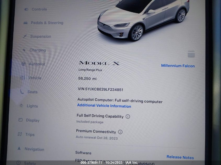 2020 Tesla Model X Long Range VIN: 5YJXCBE29LF234851 Lot: 37909111