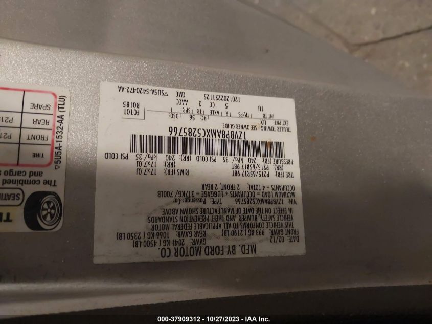 2012 Ford Mustang V6 VIN: 1ZVBP8AMXC5285766 Lot: 37909312