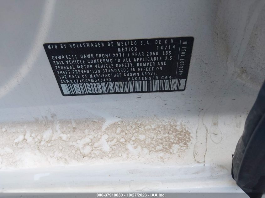 2015 Volkswagen Golf Tdi Sel VIN: 3VWRA7AU0FM043433 Lot: 37910030