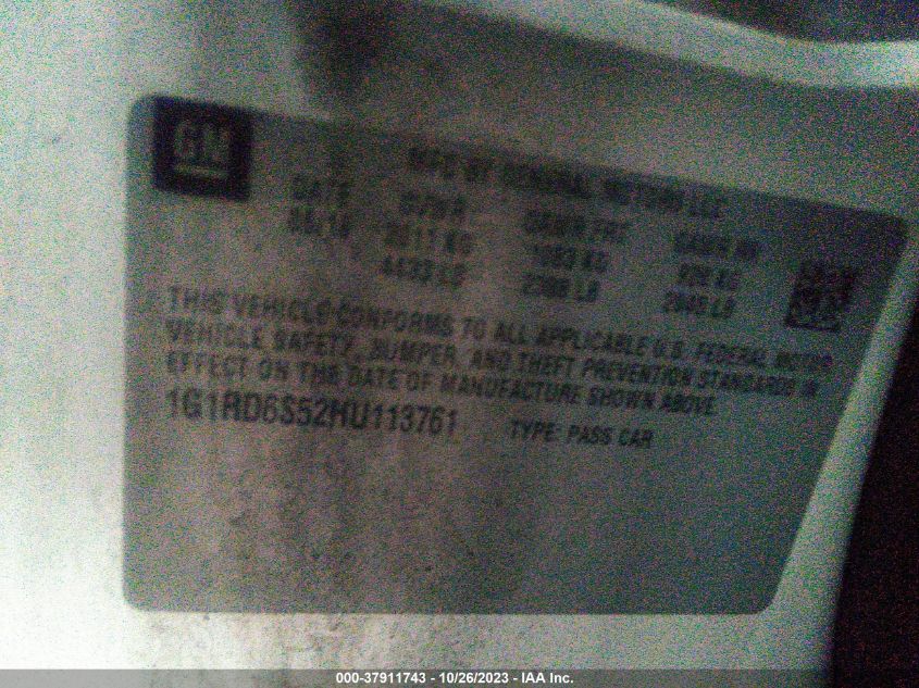 2017 Chevrolet Volt Premier VIN: 1G1RD6S52HU113761 Lot: 37911743