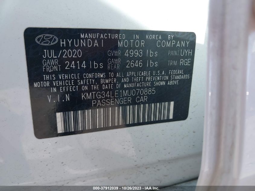 2021 Genesis G70 3.3T VIN: KMTG34LE1MU070885 Lot: 37912039