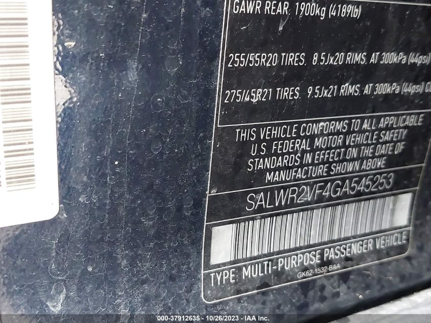 2016 Land Rover Range Rover Sport V6 Hse VIN: SALWR2VF4GA545253 Lot: 37912635