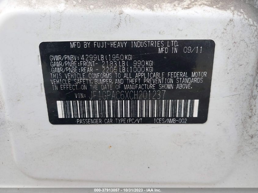 2012 Subaru Impreza Wagon 2.0I Premium VIN: JF1GPAC6XCH201237 Lot: 37913057
