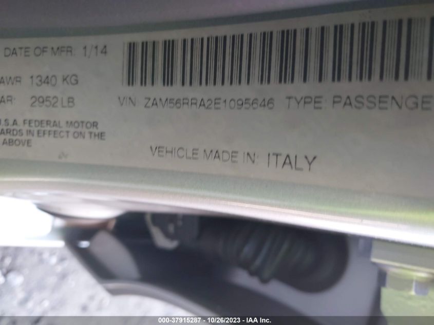 2014 Maserati Quattroporte S Q4 VIN: ZAM56RRA2E1095646 Lot: 37915287