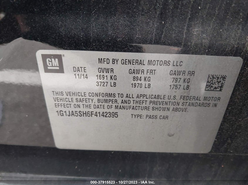 2015 Chevrolet Sonic Ls VIN: 1G1JA5SH6F4142395 Lot: 37915523