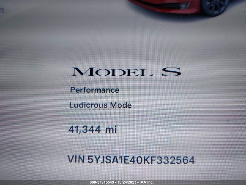 2019 Tesla Model S P100D/Performance/Long Range/100D VIN: 5YJSA1E40KF332564 Lot: 37915549