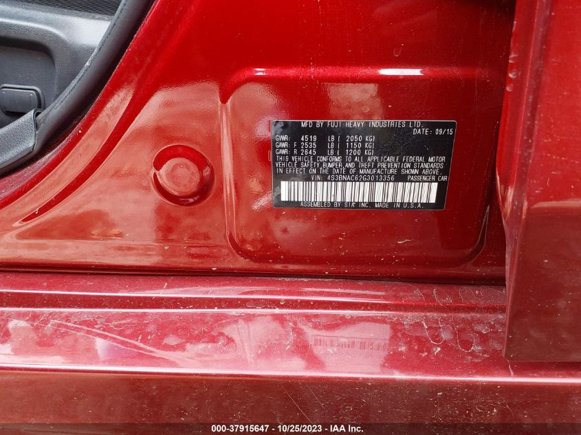 2016 Subaru Legacy 2.5I Premium VIN: 4S3BNAC62G3013356 Lot: 37915647