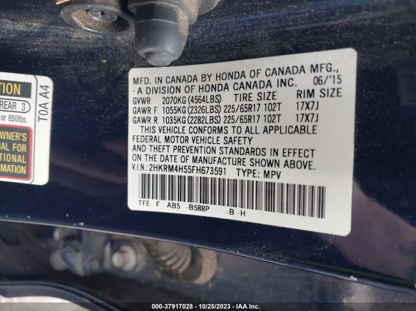 2015 Honda Cr-V Ex VIN: 2HKRM4H55FH673591 Lot: 37917028