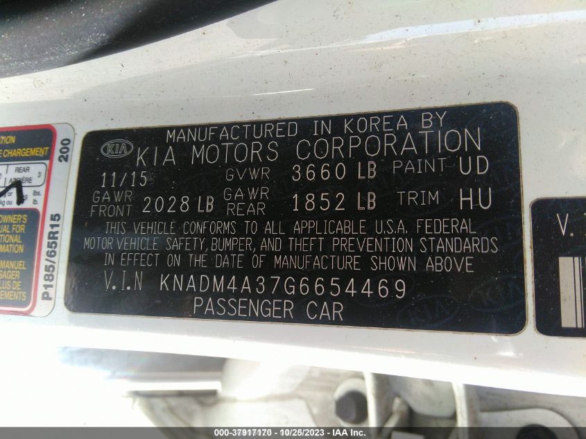 KNADM4A37G6654469 2016 Kia Rio Lx