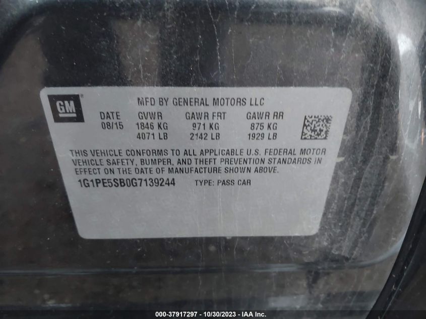 2016 Chevrolet Cruze Limited Lt VIN: 1G1PE5SB0G7139244 Lot: 37917297