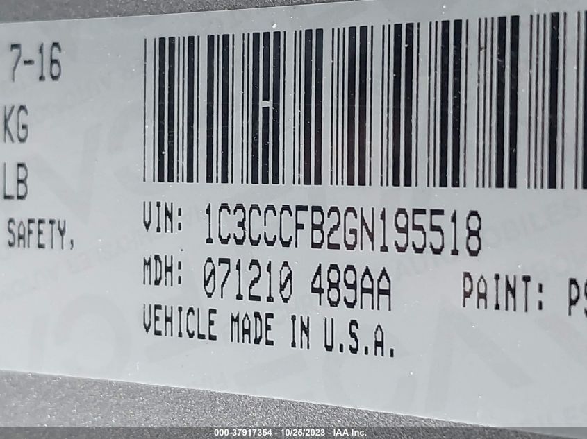 2016 Chrysler 200 Touring VIN: 1C3CCCFB2GN195518 Lot: 37917354