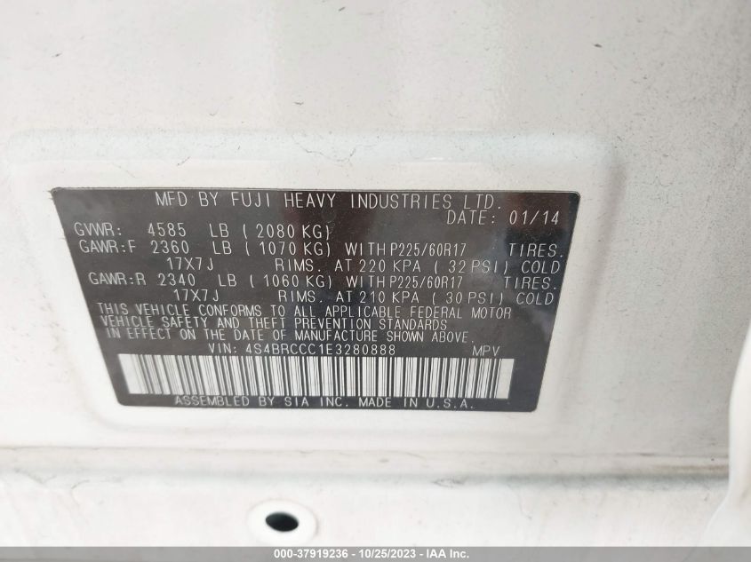 2014 Subaru Outback 2.5I Premium VIN: 4S4BRCCC1E3280888 Lot: 37919236