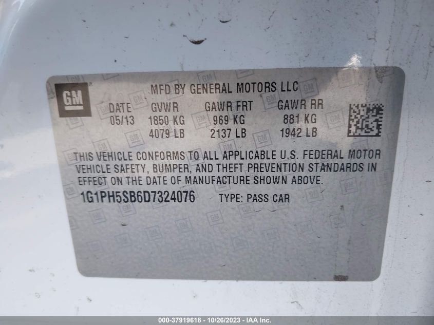 2013 Chevrolet Cruze Eco VIN: 1G1PH5SB6D7324076 Lot: 37919618