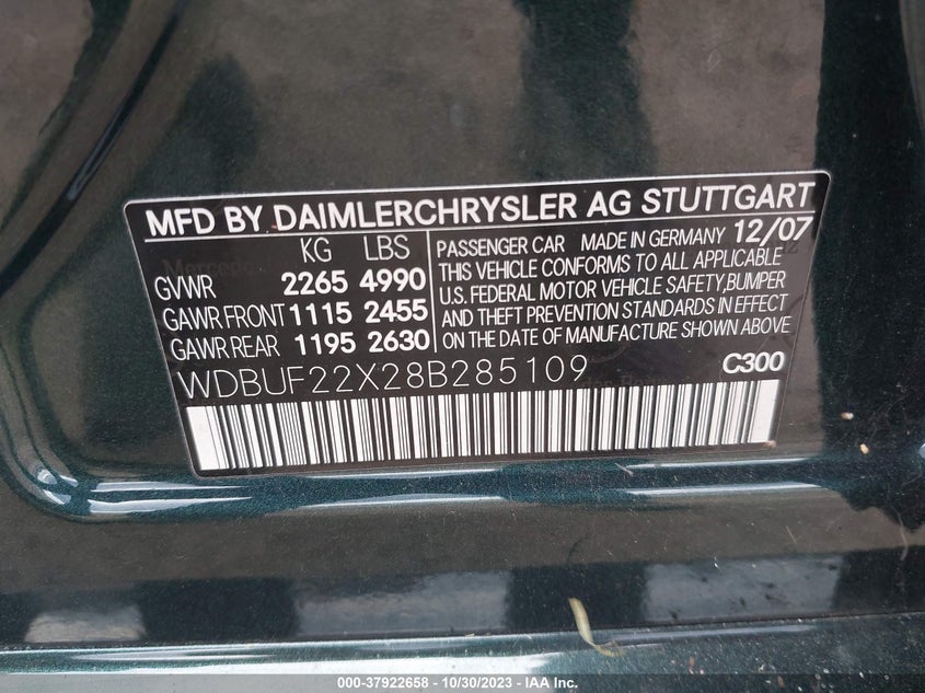 2008 Mercedes-Benz E-Class 3.0L VIN: WDBUF22X28B285109 Lot: 37922658
