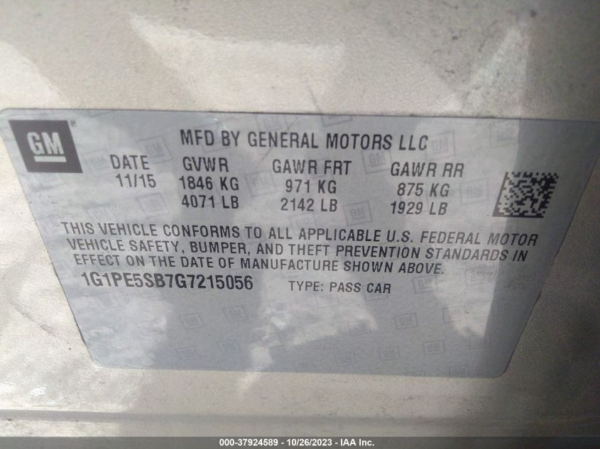 2016 Chevrolet Cruze Limited Lt VIN: 1G1PE5SB7G7215056 Lot: 37924589