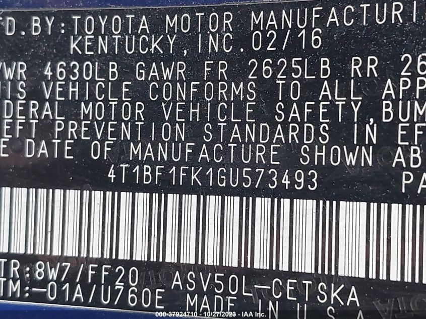 4T1BF1FK1GU573493 2016 Toyota Camry Se