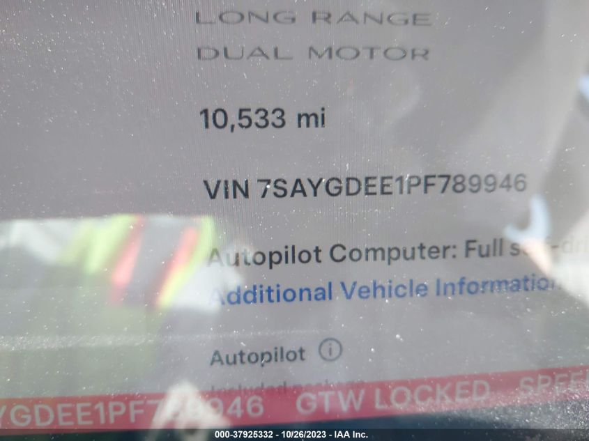 2023 Tesla Model Y VIN: 7SAYGDEE1PF789946 Lot: 37925332