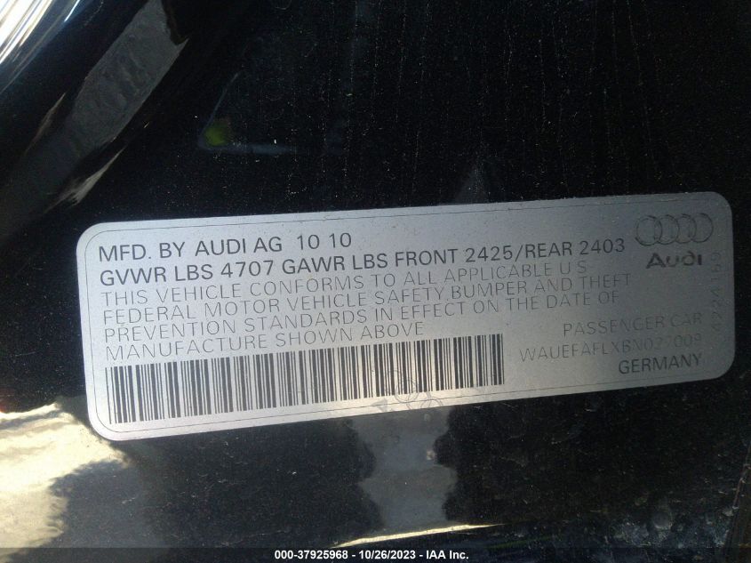 2011 Audi A4 2.0T Premium Plus VIN: WAUEFAFLXBN027009 Lot: 37925968