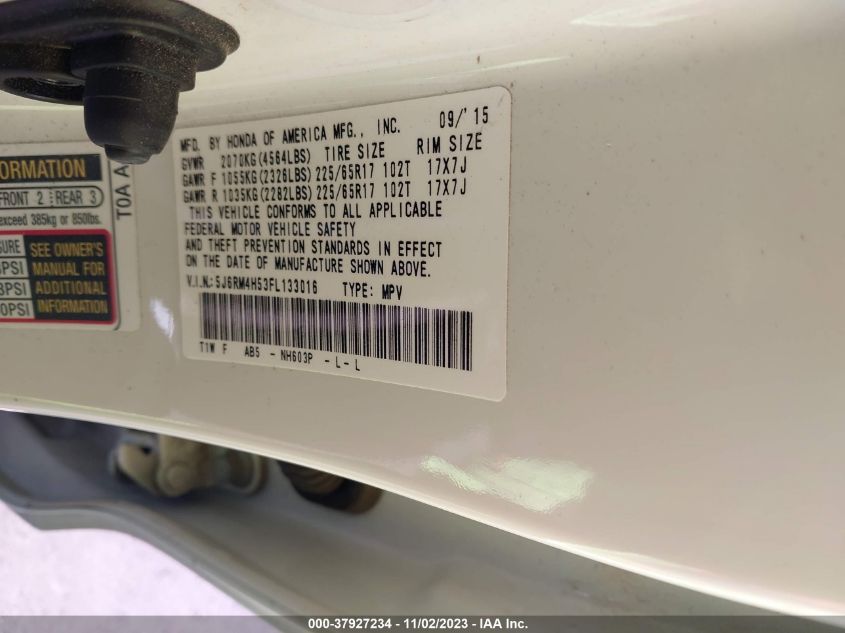 2015 Honda Cr-V Ex VIN: 5J6RM4H53FL133016 Lot: 37927234