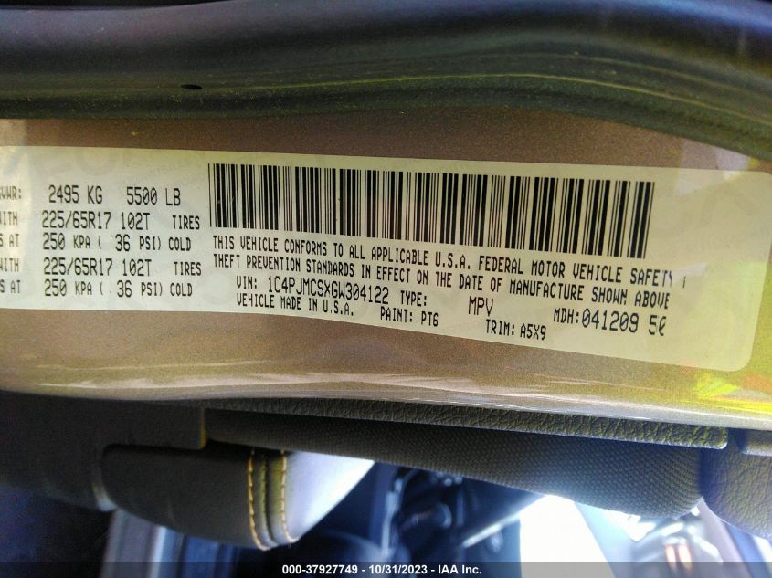 2016 Jeep Cherokee Latitude VIN: 1C4PJMCSXGW304122 Lot: 37927749