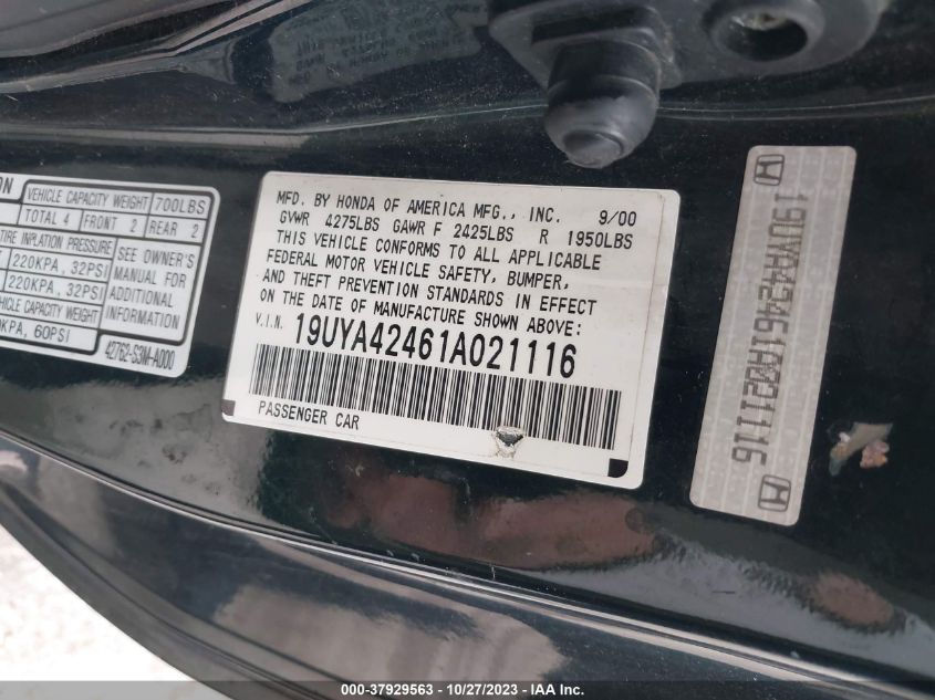 2001 Acura Cl VIN: 19UYA42461A021116 Lot: 37929563