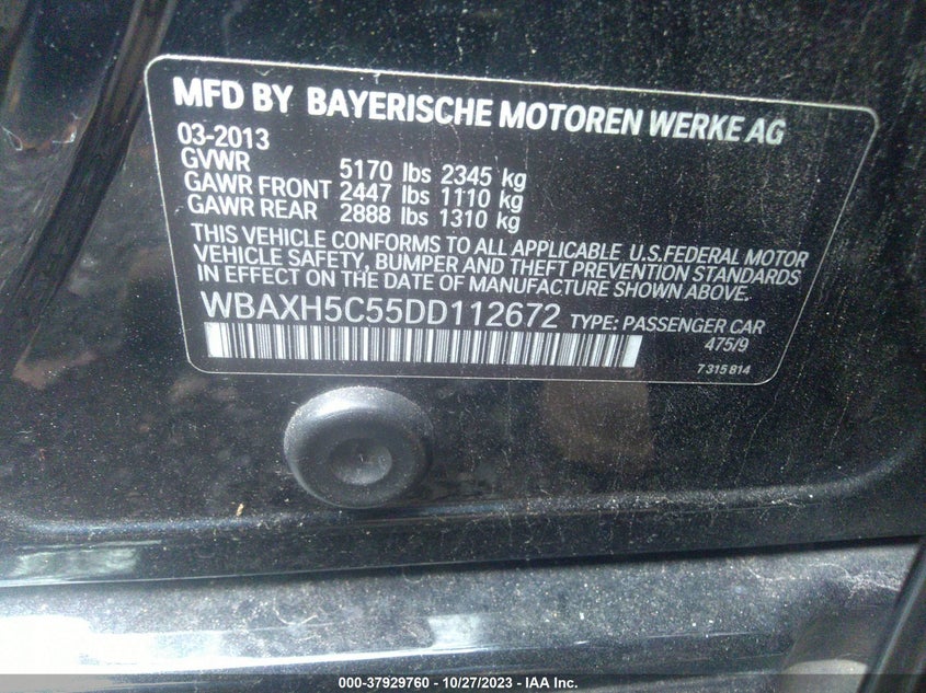 2013 BMW 528I XDRIVE WBAXH5C55DD112672