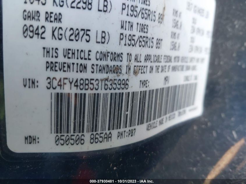 2003 Chrysler Pt Cruiser VIN: 3C4FY48B53T635996 Lot: 37930481