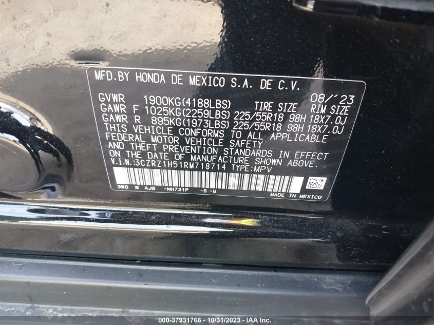 2024 Honda Hr-V Sport VIN: 3CZRZ1H51RM718714 Lot: 37931766