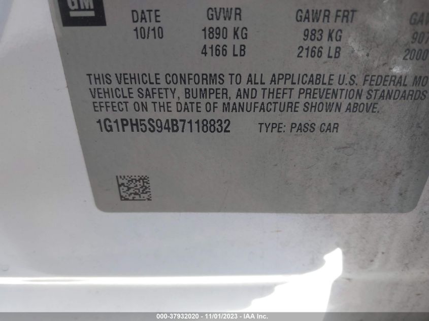 2011 Chevrolet Cruze Ltz VIN: 1G1PH5S94B7118832 Lot: 37932020