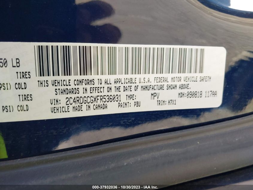 2015 Dodge Grand Caravan Sxt VIN: 2C4RDGCGXFR536031 Lot: 37932036