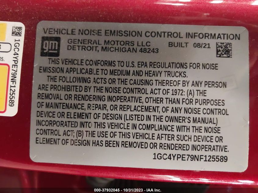 2022 Chevrolet Silverado 2500Hd Ltz VIN: 1GC4YPE79NF125589 Lot: 37932045