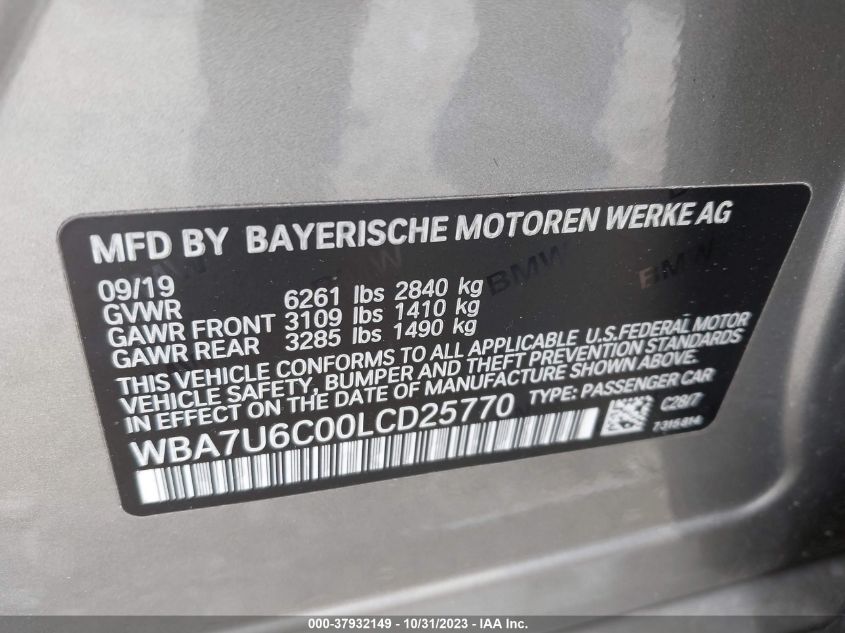 2020 BMW 7 Series M760I xDrive VIN: WBA7U6C00LCD25770 Lot: 37932149