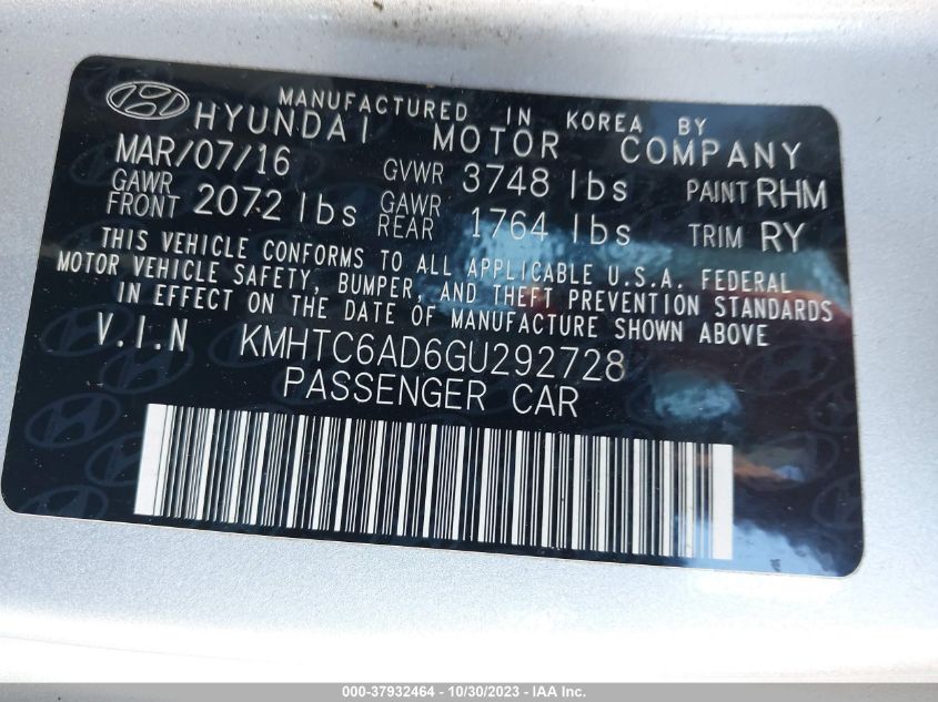 KMHTC6AD6GU292728 2016 Hyundai Veloster