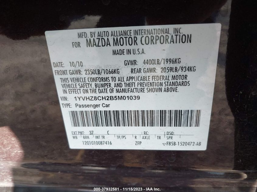 2011 Mazda Mazda6 I Touring VIN: 1YVHZ8CH2B5M01039 Lot: 37932581