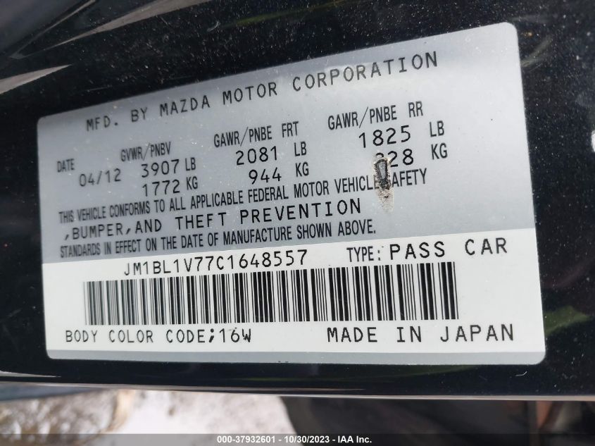 2012 Mazda Mazda3 I Touring VIN: JM1BL1V77C1648557 Lot: 37932601