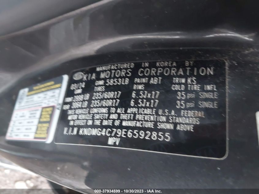 2014 Kia Sedona Lx VIN: KNDMG4C79E6592855 Lot: 37934599