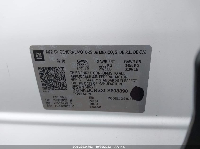 2020 Chevrolet Blazer Lt VIN: 3GNKBCRSXLS698890 Lot: 37934703