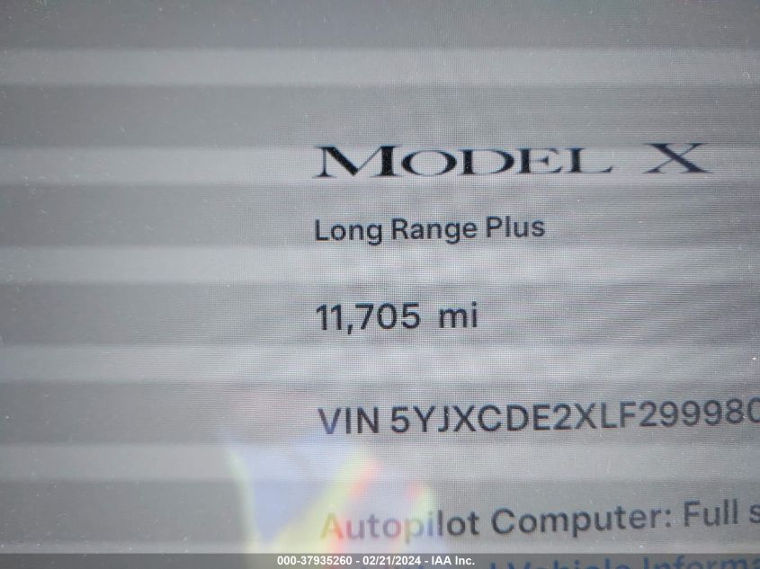 2020 Tesla Model X Long Range Dual Motor All-Wheel Drive/Long Range Plus Dual Motor All-Wheel Drive VIN: 5YJXCDE2XLF299980 Lot: 37935260