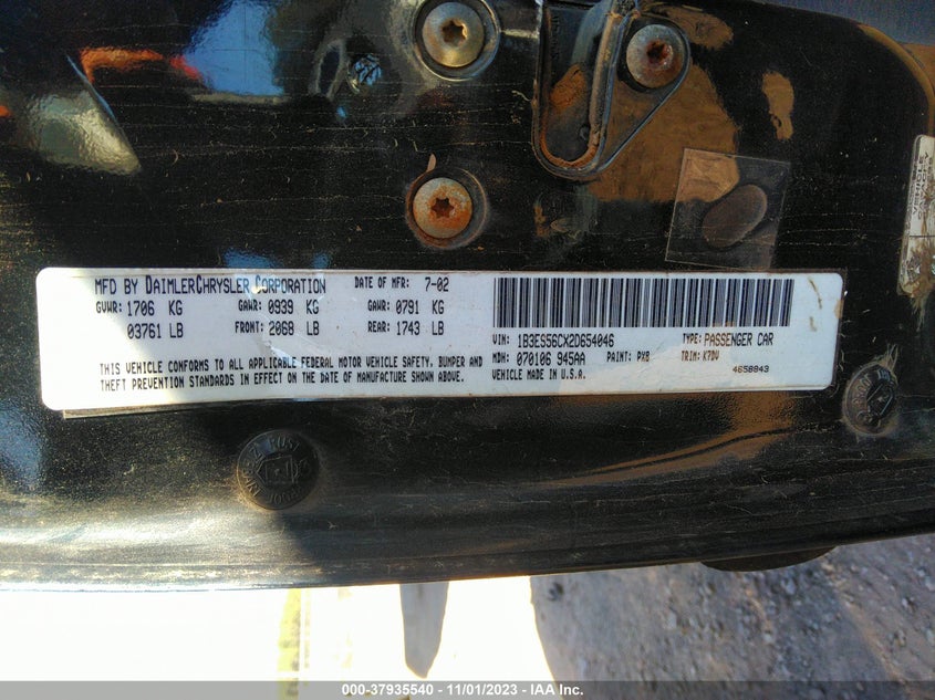 1B3ES56CX2D654046 2002 Dodge Neon Es/Sxt
