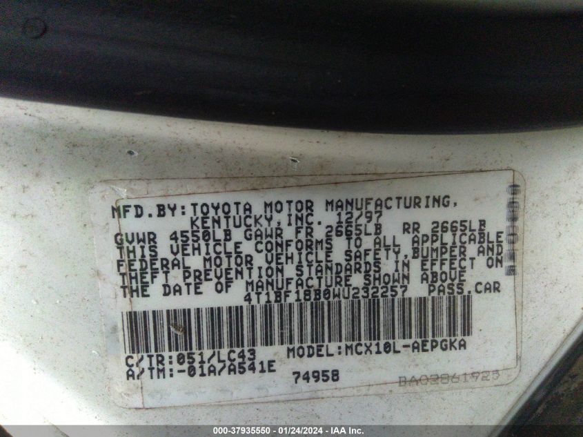 4T1BF18B0WU232257 1998 Toyota Avalon Xls