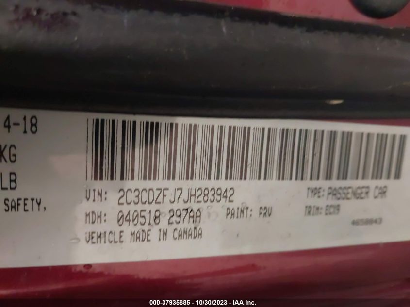 2018 Dodge Challenger R/T Scat Pack VIN: 2C3CDZFJ7JH283942 Lot: 37935885