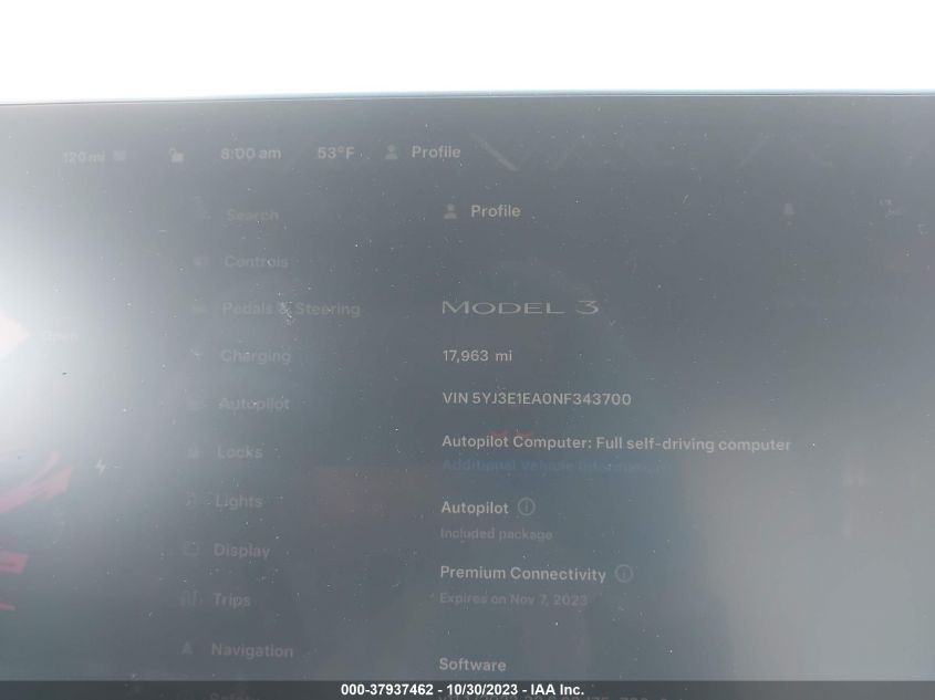 2022 Tesla Model 3 VIN: 5YJ3E1EA0NF343700 Lot: 37937462