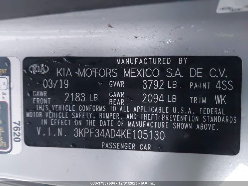 2018 Dodge Journey Se VIN: 3KPF34AD4KE105130 Lot: 37937604