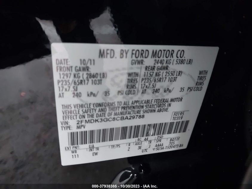 2FMDK3GC8CBA29788 2012 Ford Edge Se