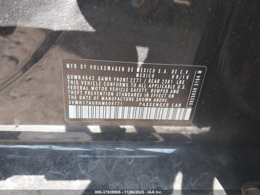 2017 VOLKSWAGEN GOLF ALLTRACK TSI S/TSI SE/TSI SEL 3VWH17AU8HM509771