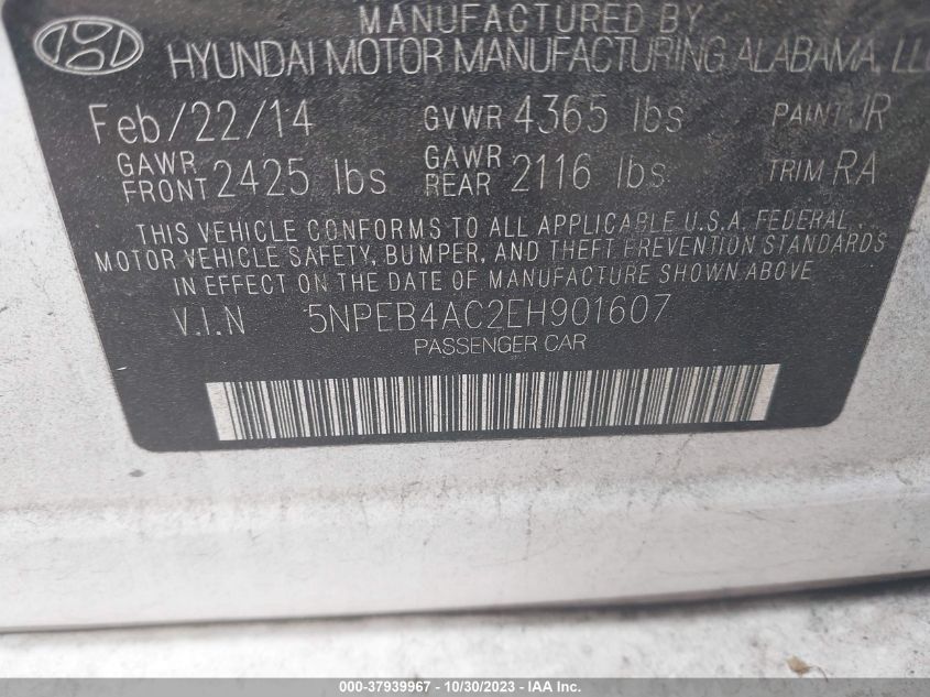 5NPEB4AC2EH901607 2014 Hyundai Sonata Gls