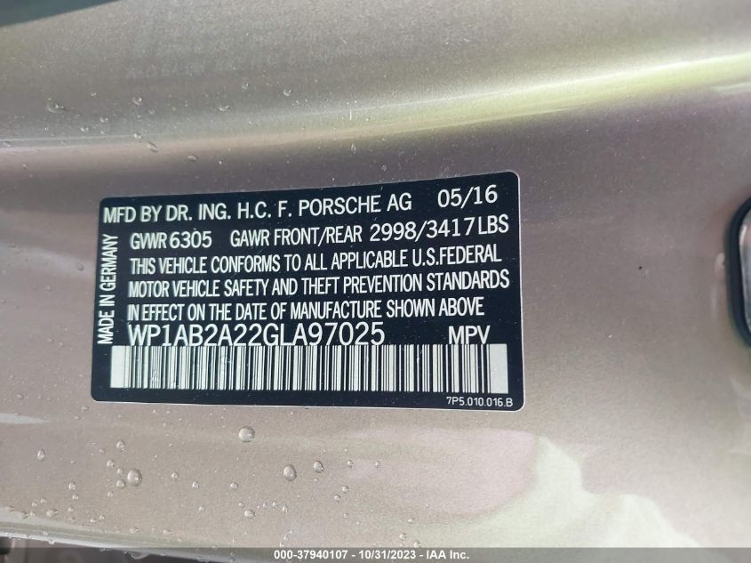 2016 Porsche Cayenne S VIN: WP1AB2A22GLA97025 Lot: 37940107