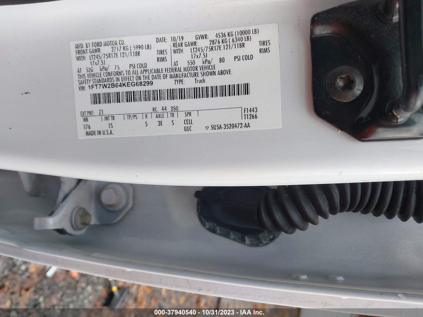 2019 Ford F-250 Xl VIN: 1FT7W2B64KEG68299 Lot: 37940540